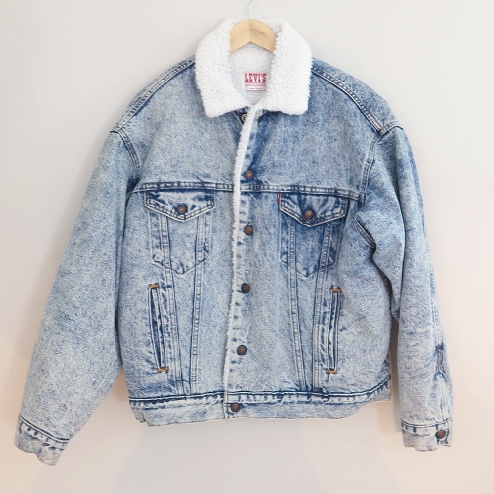 Vintage Levi’s Sherpa Lined Acid Wash Denim Trucker Jacket Men’s L 80s 90s
